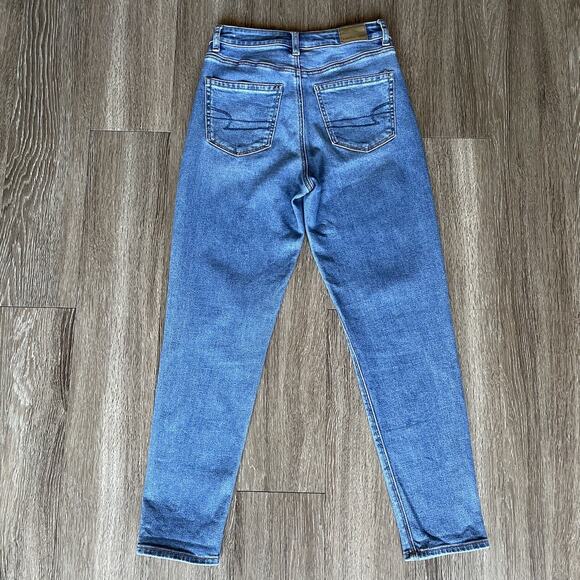American Eagle Stretch Mom Jeans Classic Blue High Rise Tapered Ankle Length 0 - Picture 9 of 16